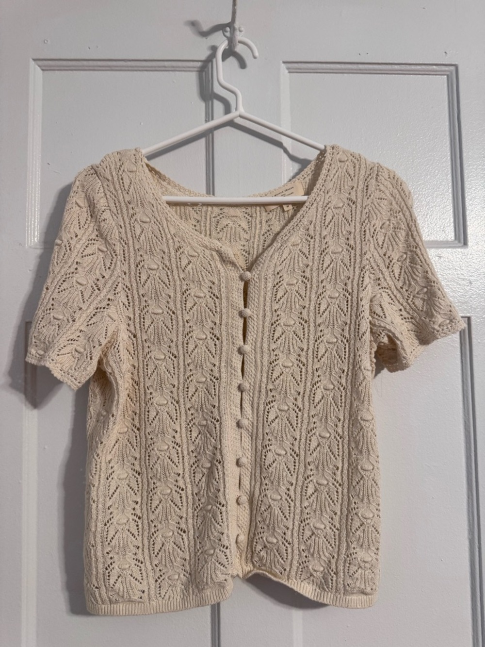Sezane Cream Crochet-Knit Button Front Top